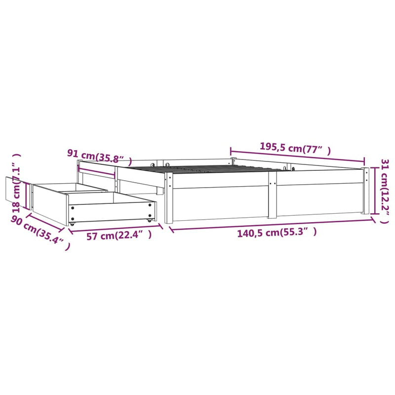 Bed Frame with Drawers 137x187 cm Double Size