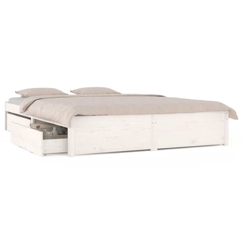 Bed Frame with Drawers White 137x187 cm Double Size