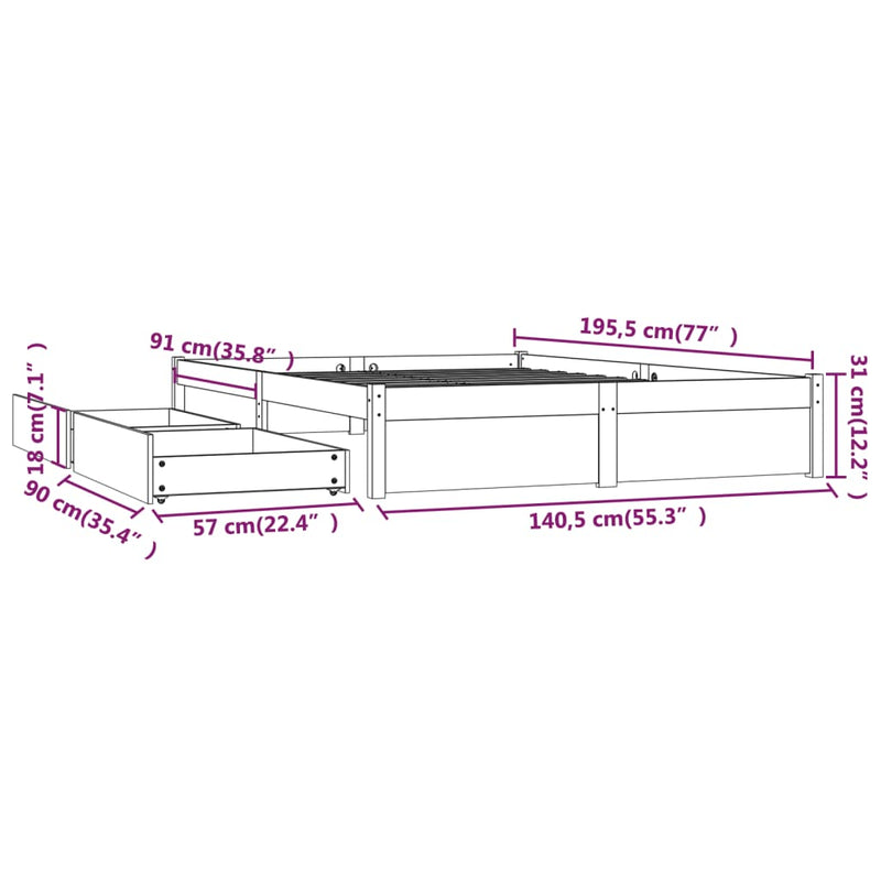 Bed Frame with Drawers White 137x187 cm Double Size