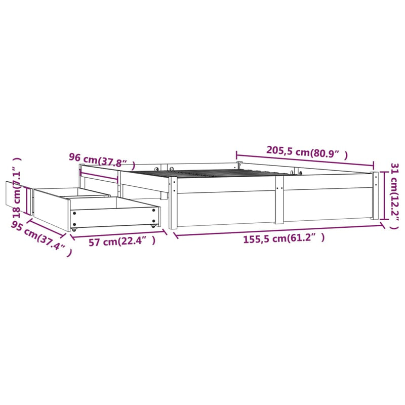 Bed Frame with Drawers 153x203 cm Queen Size