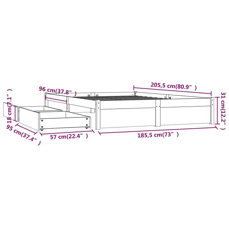 Bed Frame with Drawers White 183x203 cm King Size