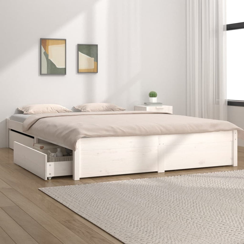 Bed Frame with Drawers White 183x203 cm King Size