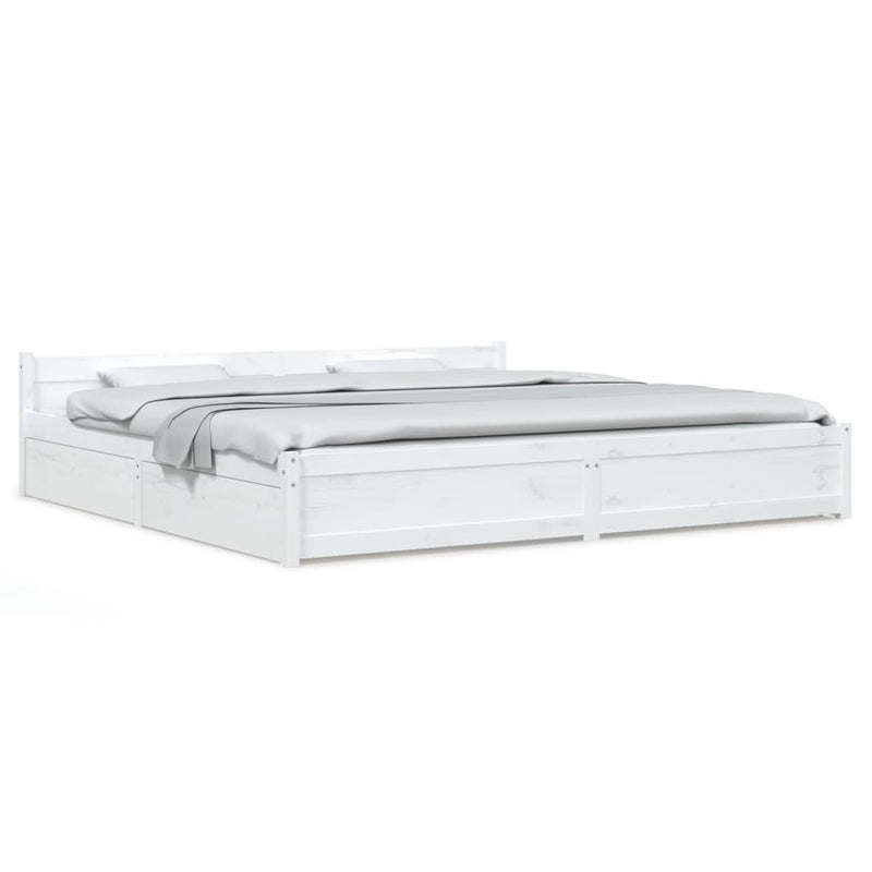 vidaXL Bed Frame without Mattress with Drawers White 183x203 cm King