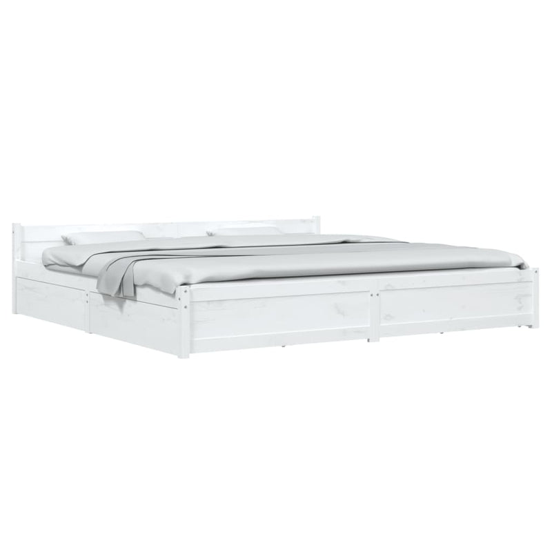 vidaXL Bed Frame without Mattress with Drawers White 183x203 cm King