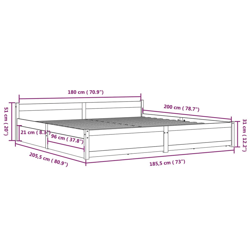 vidaXL Bed Frame without Mattress with Drawers White 183x203 cm King