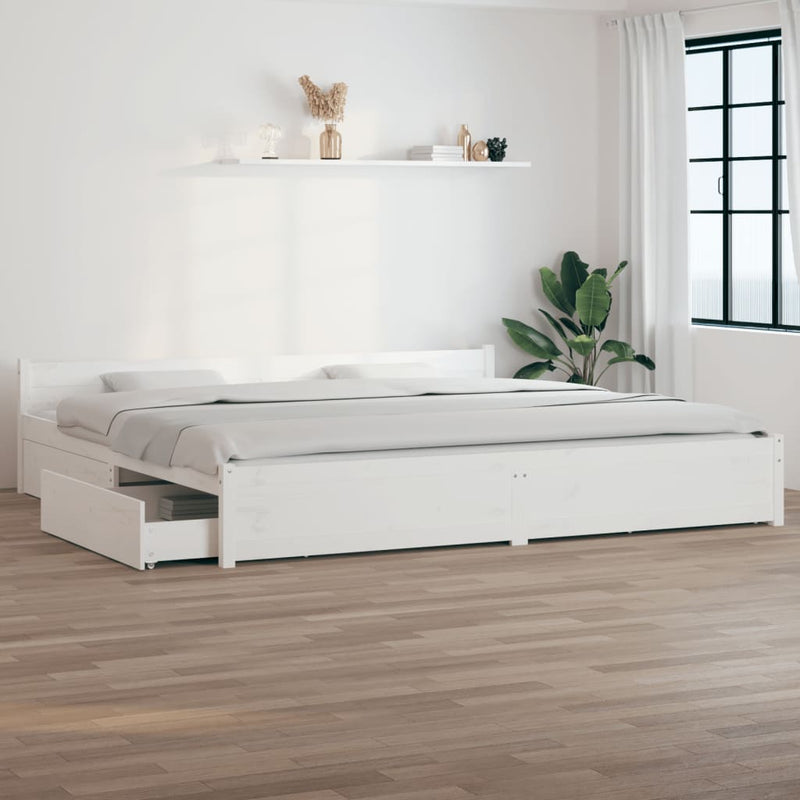 vidaXL Bed Frame without Mattress with Drawers White 183x203 cm King