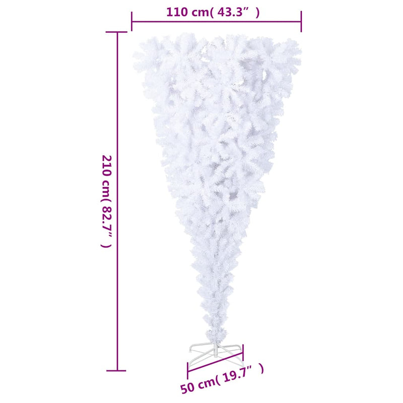 vidaXL Upside-down Artificial Christmas Tree with Stand White 210 cm