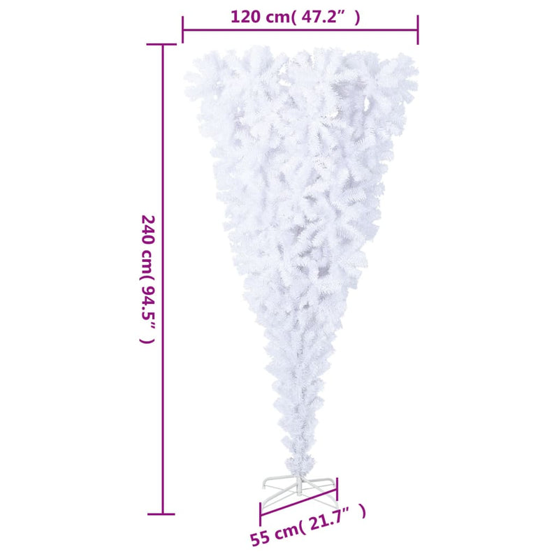 vidaXL Upside-down Artificial Christmas Tree with Stand White 240 cm