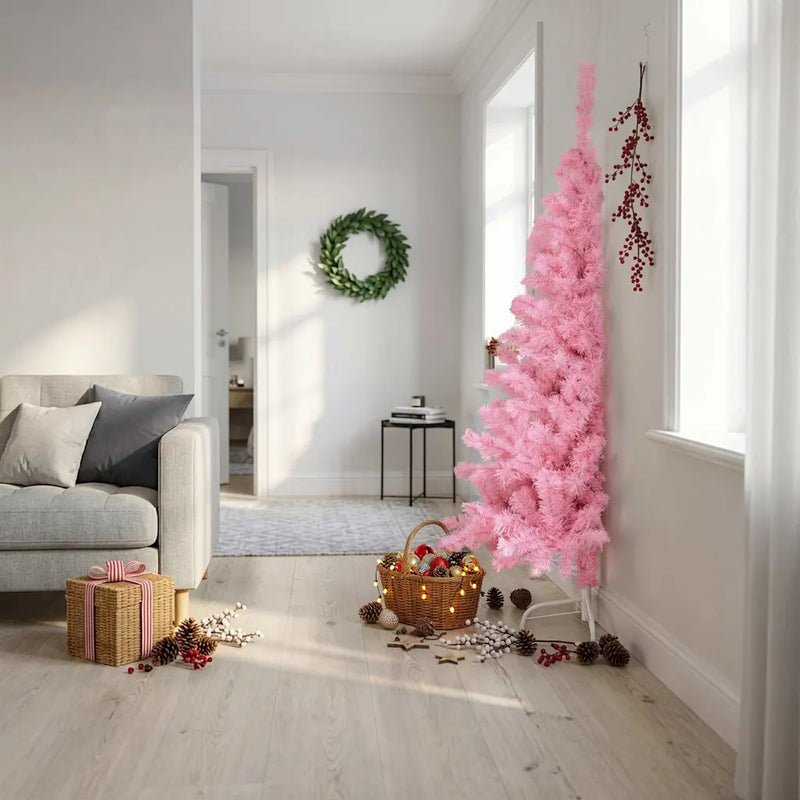 Artificial Half Christmas Tree with Stand Pink 180 cm PVC