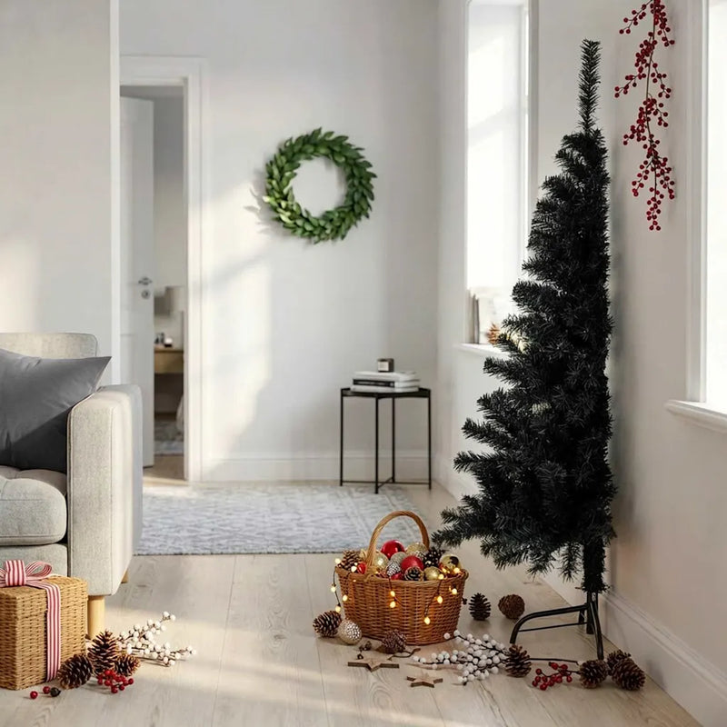Artificial Half Christmas Tree with Stand Black 150 cm PVC