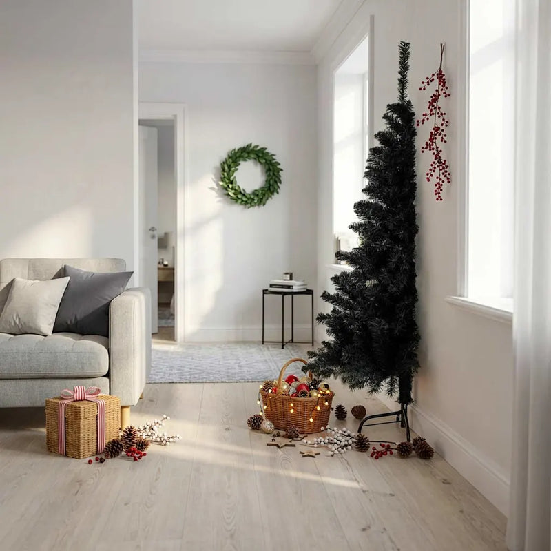 Artificial Half Christmas Tree with Stand Black 180 cm PVC