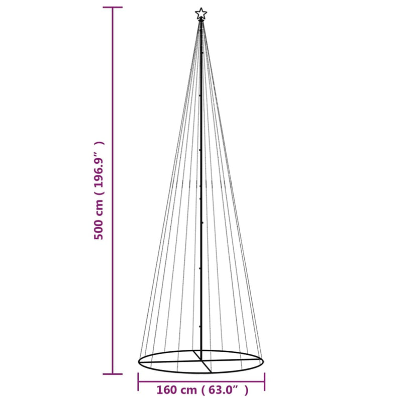 vidaXL Christmas Cone Tree Warm White 732 LEDs 160x500 cm