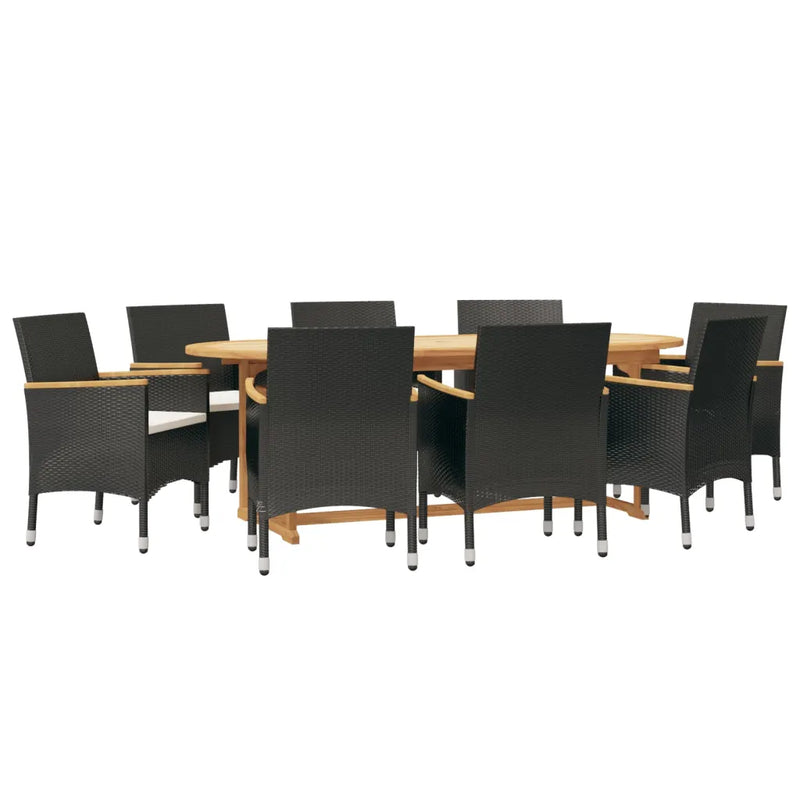 9 Piece Garden Dining Set with Cushions Black