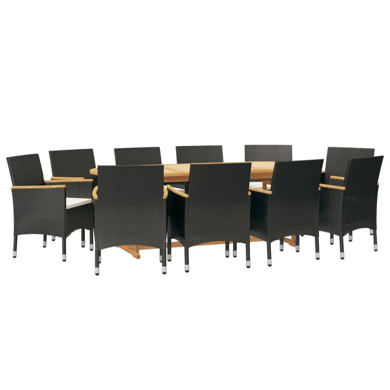 11 Piece Garden Dining Set with Cushions Black