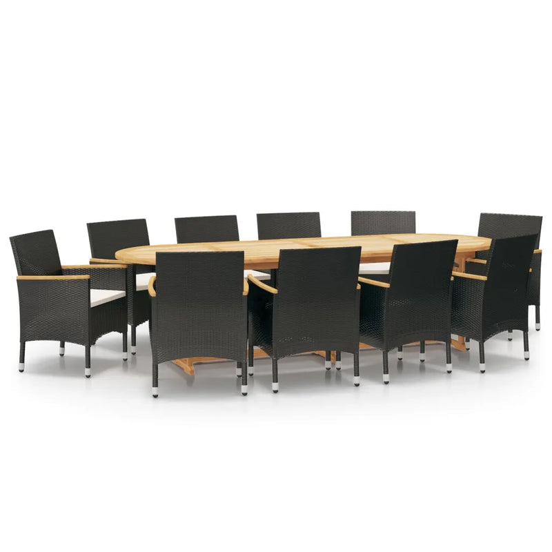 11 Piece Garden Dining Set with Cushions Black