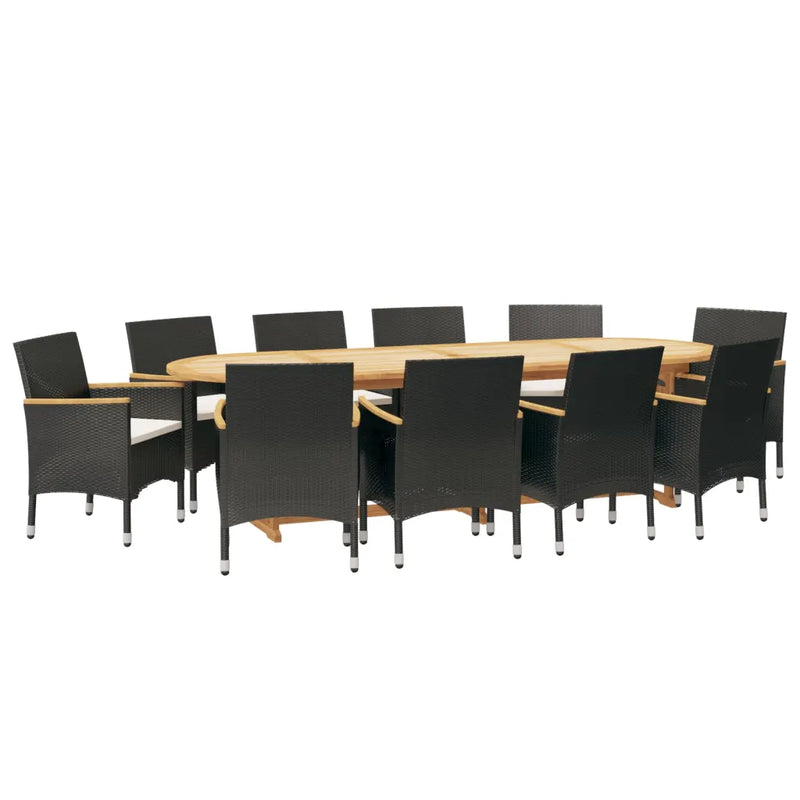 11 Piece Garden Dining Set with Cushions Black