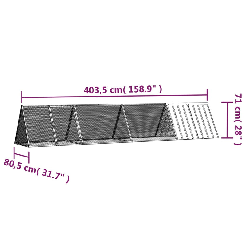 vidaXL Rabbit Cage Grey 403.5x80.5x71 cm Galvanised Steel