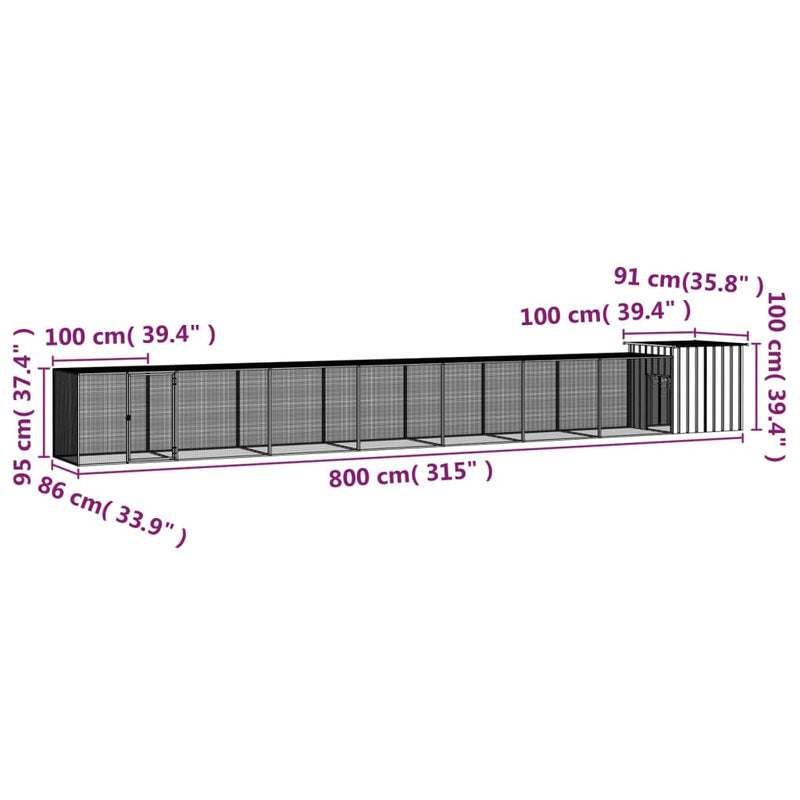 Chicken Cage Grey 800x91x100 cm Galvanised Steel