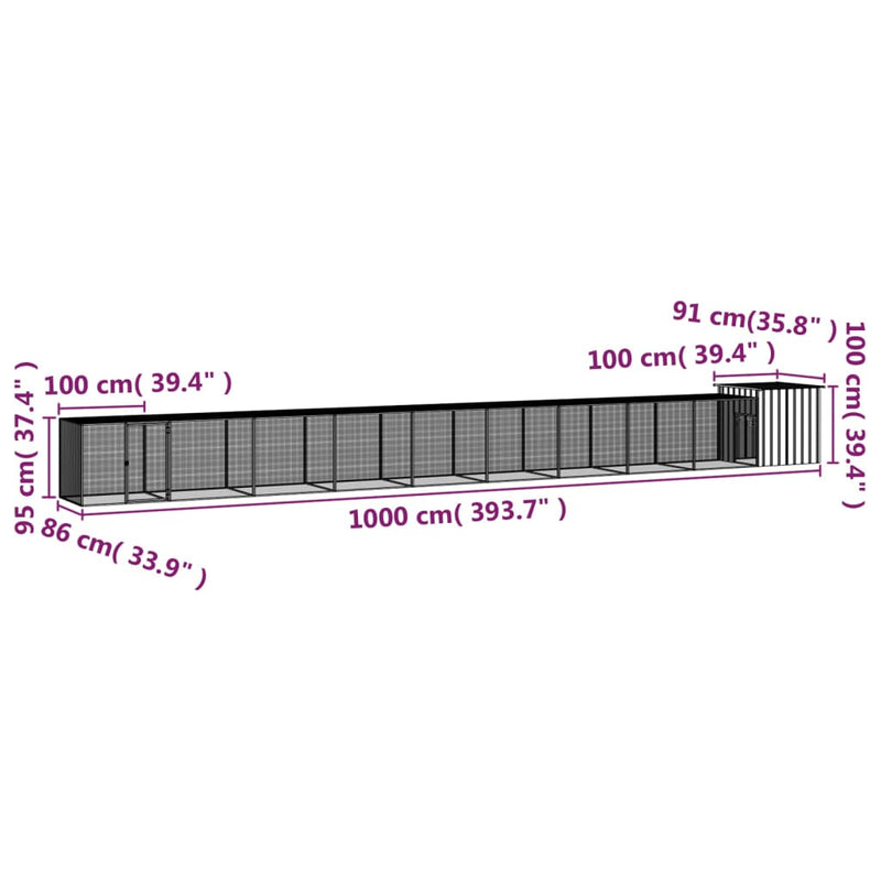 Chicken Cage Grey 1000x91x100 cm Galvanised Steel