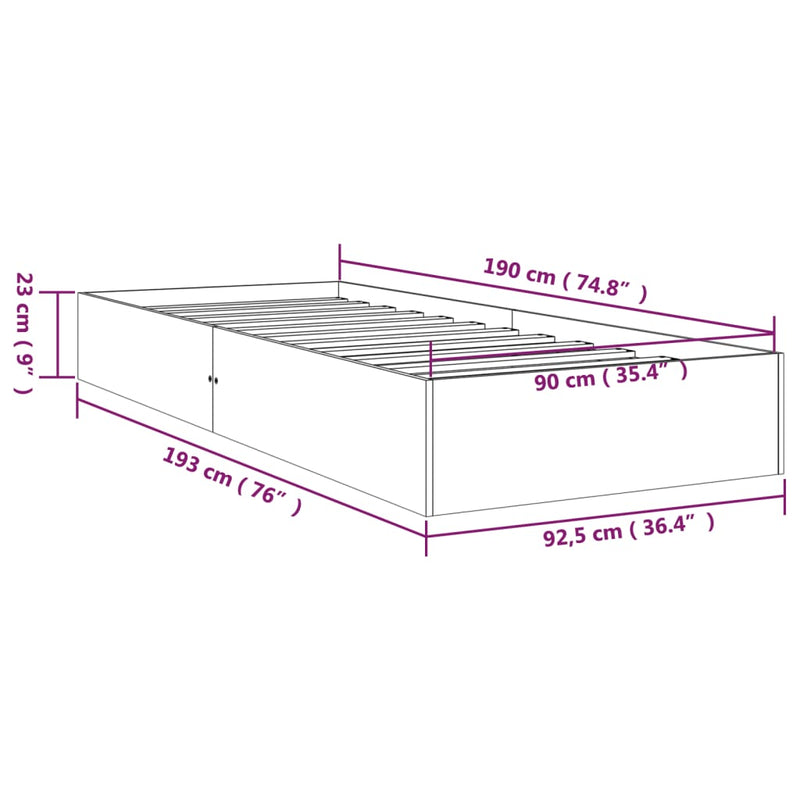 vidaXL Bed Frame without Mattress White Solid Wood 90x190 cm