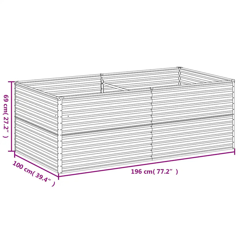 Garden Raised Bed 196 x 100 x 69 cm Galvanised Steel
