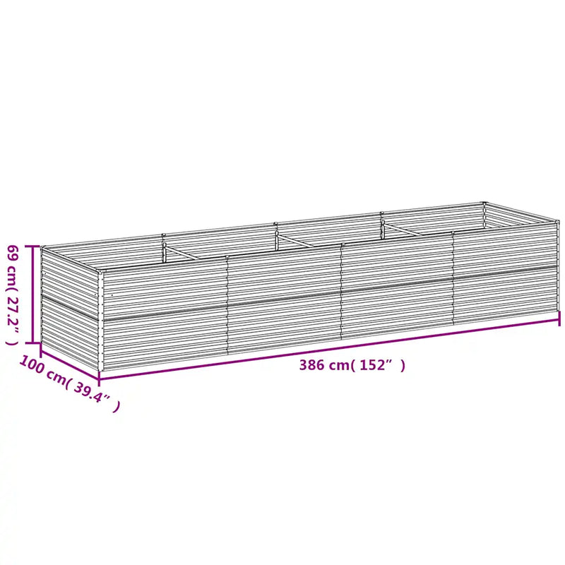 Garden Raised Bed 386 x 100 x 69 cm Galvanised Steel