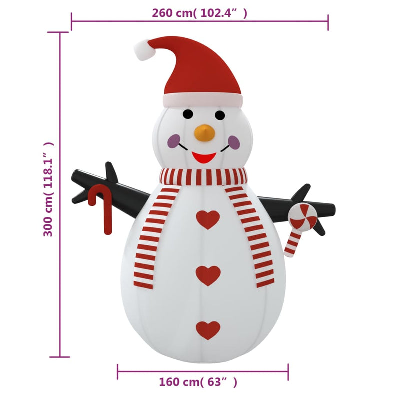 vidaXL Inflatable Snowman with LEDs 300 cm