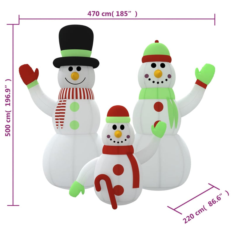 vidaXL Inflatable Snowman Family with LEDs 500 cm