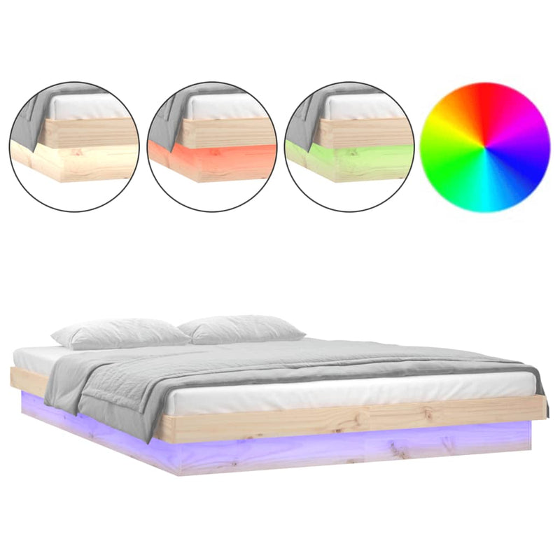 vidaXL LED Bed Frame without Mattress 135x190 cm Solid Wood