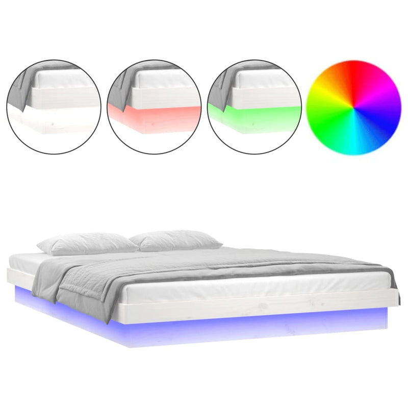 vidaXL LED Bed Frame without Mattress White 135x190 cm Solid Wood