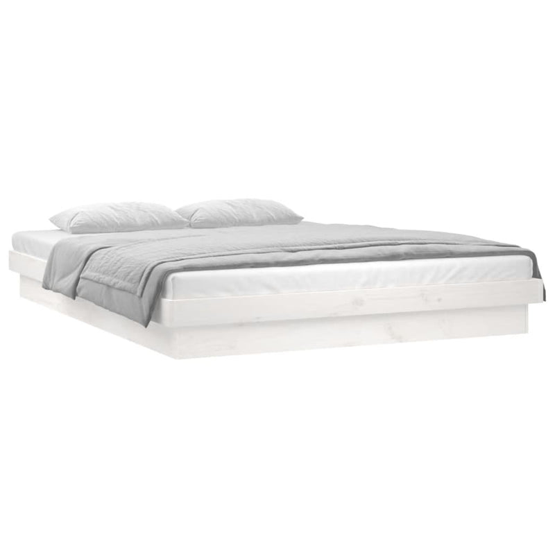 vidaXL LED Bed Frame without Mattress White 135x190 cm Solid Wood