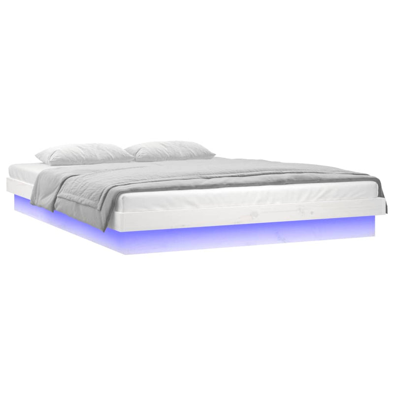 vidaXL LED Bed Frame without Mattress White 135x190 cm Solid Wood