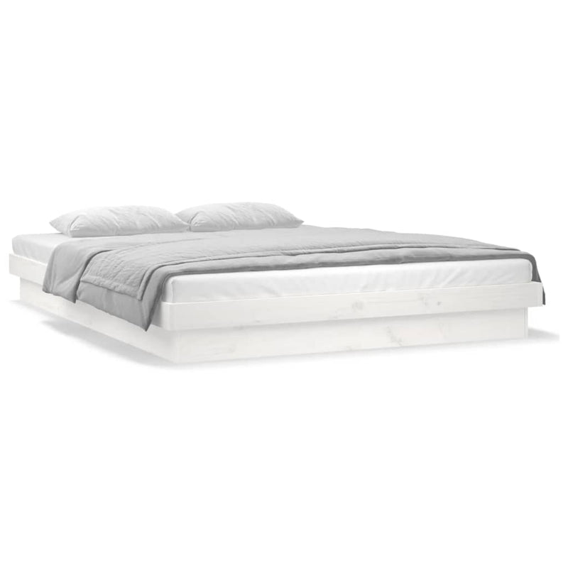 vidaXL LED Bed Frame without Mattress White 135x190 cm Solid Wood