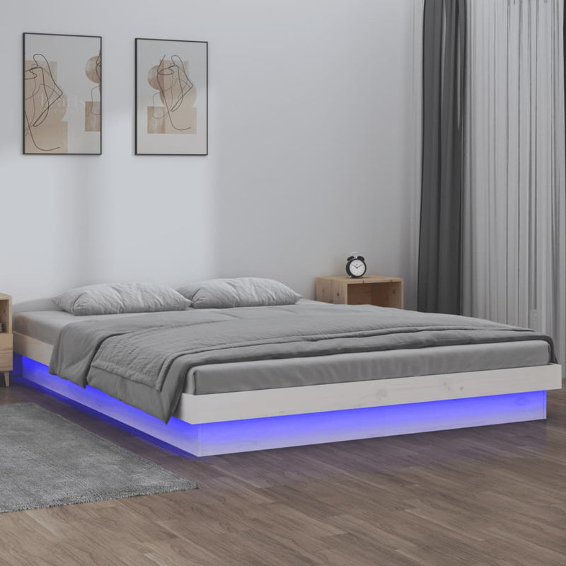 vidaXL LED Bed Frame without Mattress White 135x190 cm Solid Wood