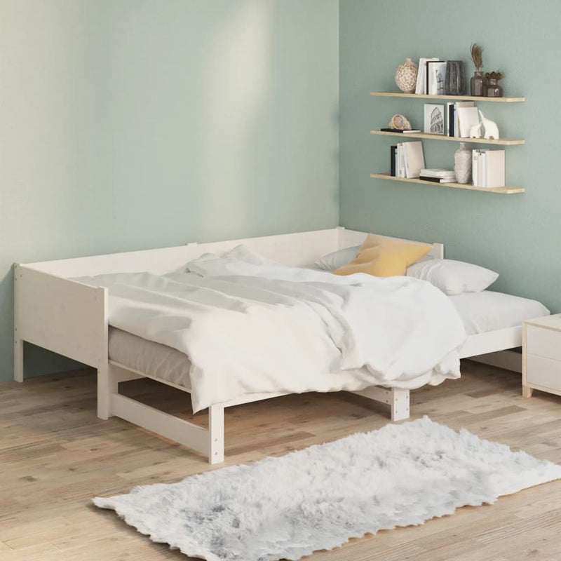 Pull-out Day Bed White Solid Wood Pine 2x(92x187) cm Single Size