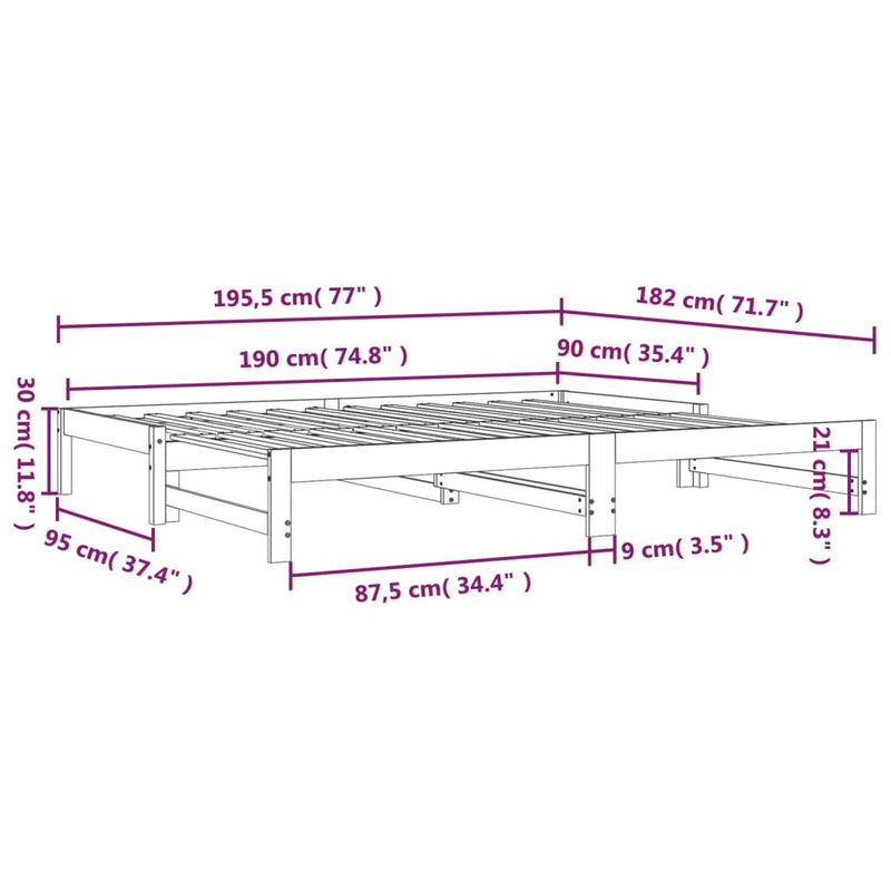 vidaXL Pull-out Day Bed without Mattress 2x(90x190) cm Solid Wood Pine
