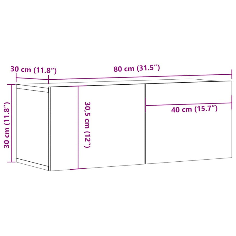 vidaXL TV Cabinets 2 pcs White 80x30x30 cm Engineered Wood