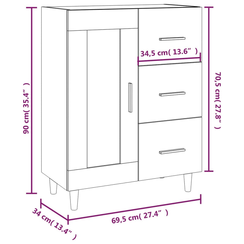 vidaXL Sideboard High Gloss White 69.5x34x90 cm Engineered Wood