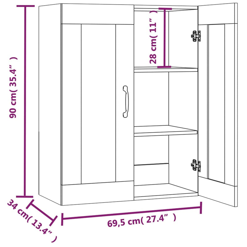 vidaXL Hanging Wall Cabinet White 69.5x34x90 cm