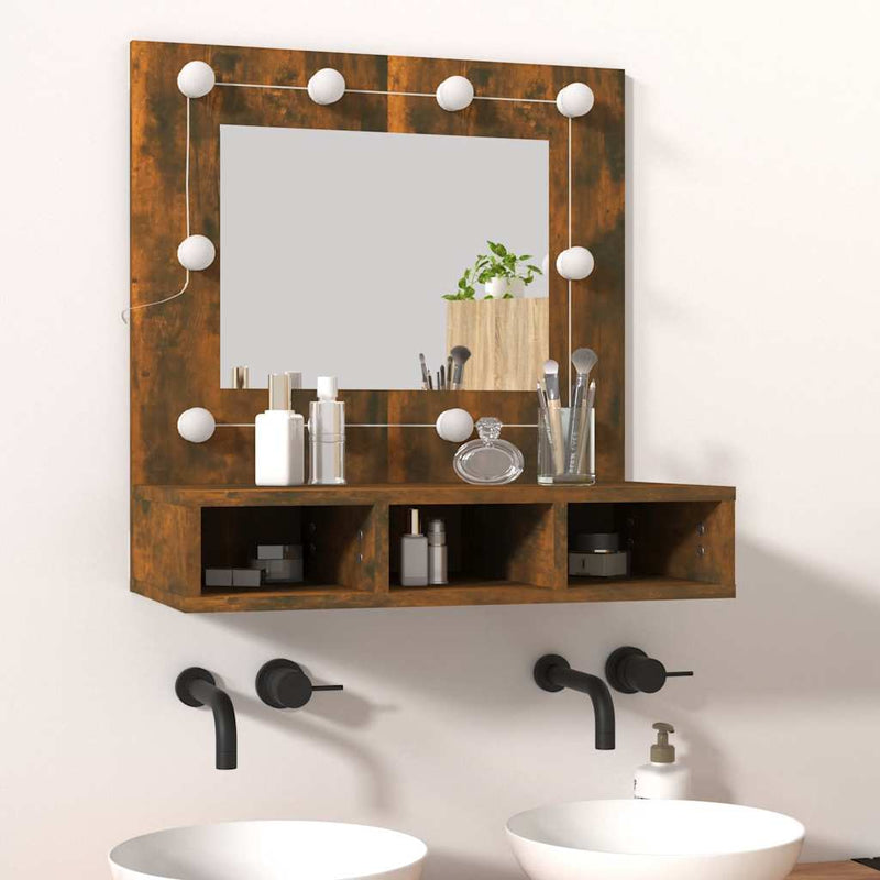 vidaXL Mirror Cabinet with LED Smoked Oak 60x31.5x62 cm