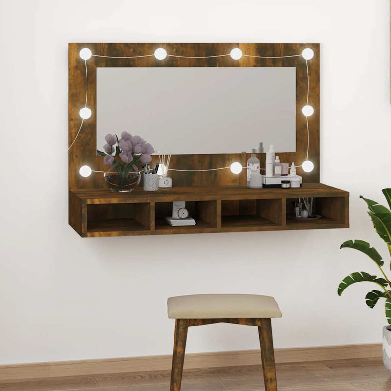 vidaXL Mirror Cabinet with LED Smoked Oak 90x31.5x62 cm