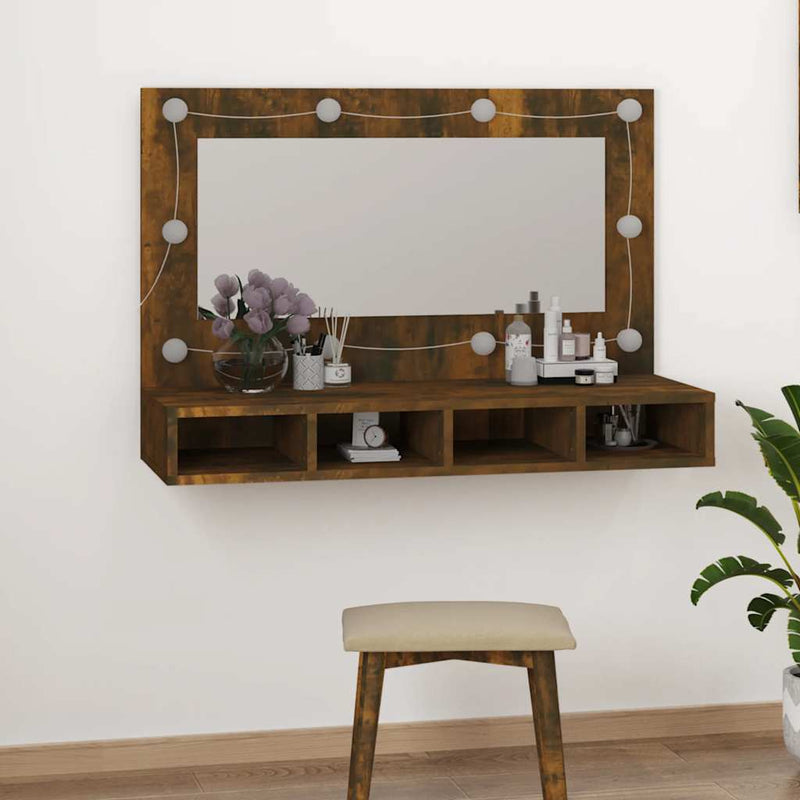 vidaXL Mirror Cabinet with LED Smoked Oak 90x31.5x62 cm