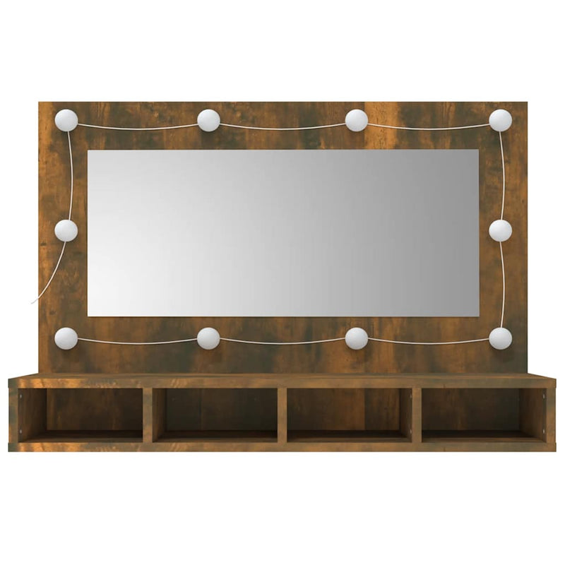 vidaXL Mirror Cabinet with LED Smoked Oak 90x31.5x62 cm