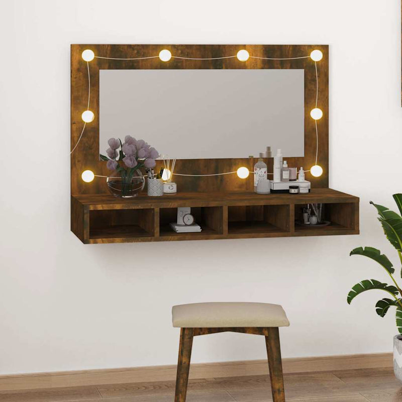vidaXL Mirror Cabinet with LED Smoked Oak 90x31.5x62 cm