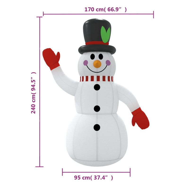 vidaXL Christmas Inflatable Snowman with LEDs 240 cm