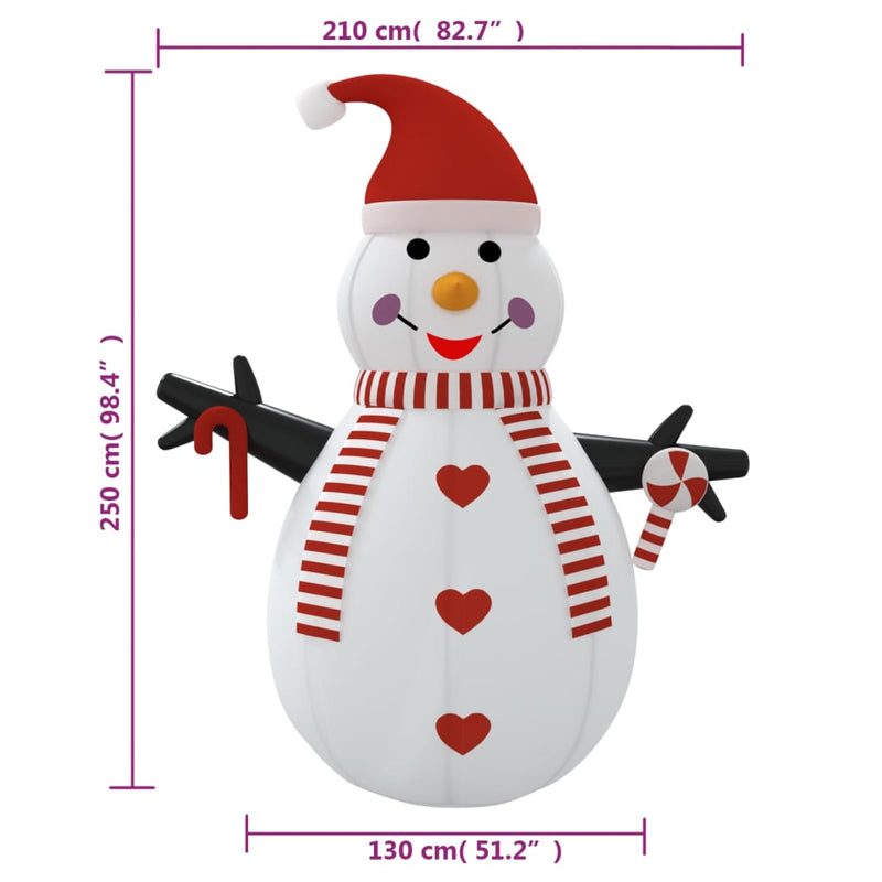 vidaXL Inflatable Snowman with LEDs 250 cm