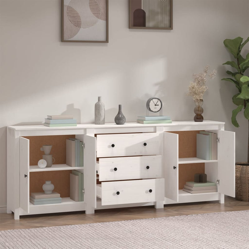 Sideboard White 210x35x80 cm Solid Wood Pine