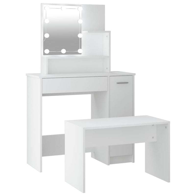 vidaXL Dressing Table Set with LED White Engineered Wood