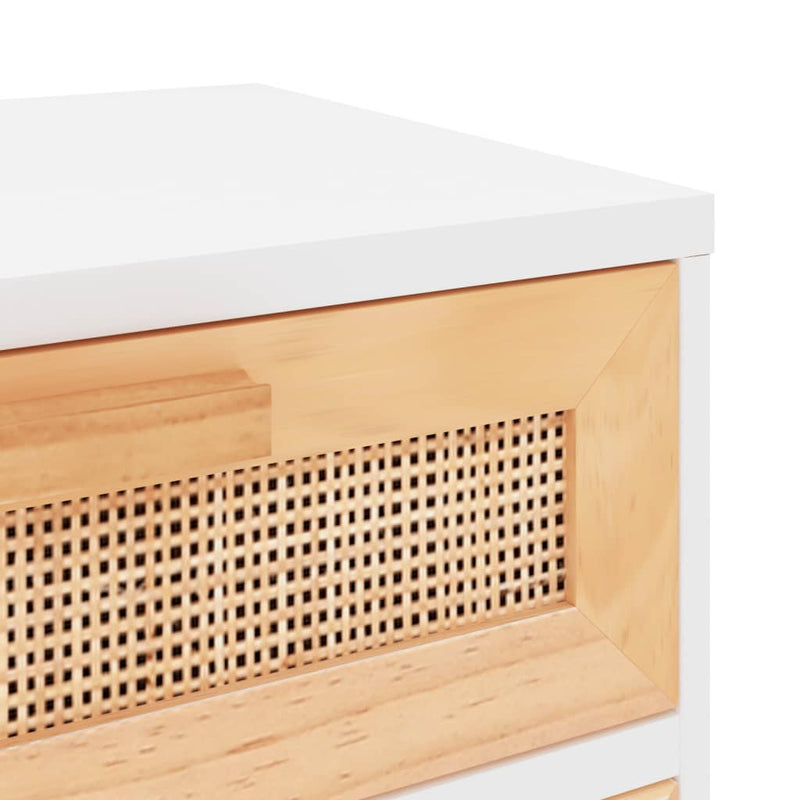 vidaXL Bedside Cabinet White Solid Wood Pine and Natural Rattan