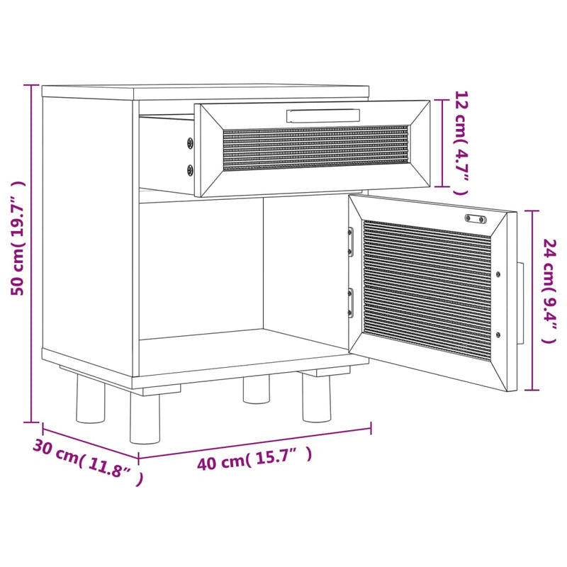 vidaXL Bedside Cabinets 2 pcs White Solid Wood Pine and Natural Rattan